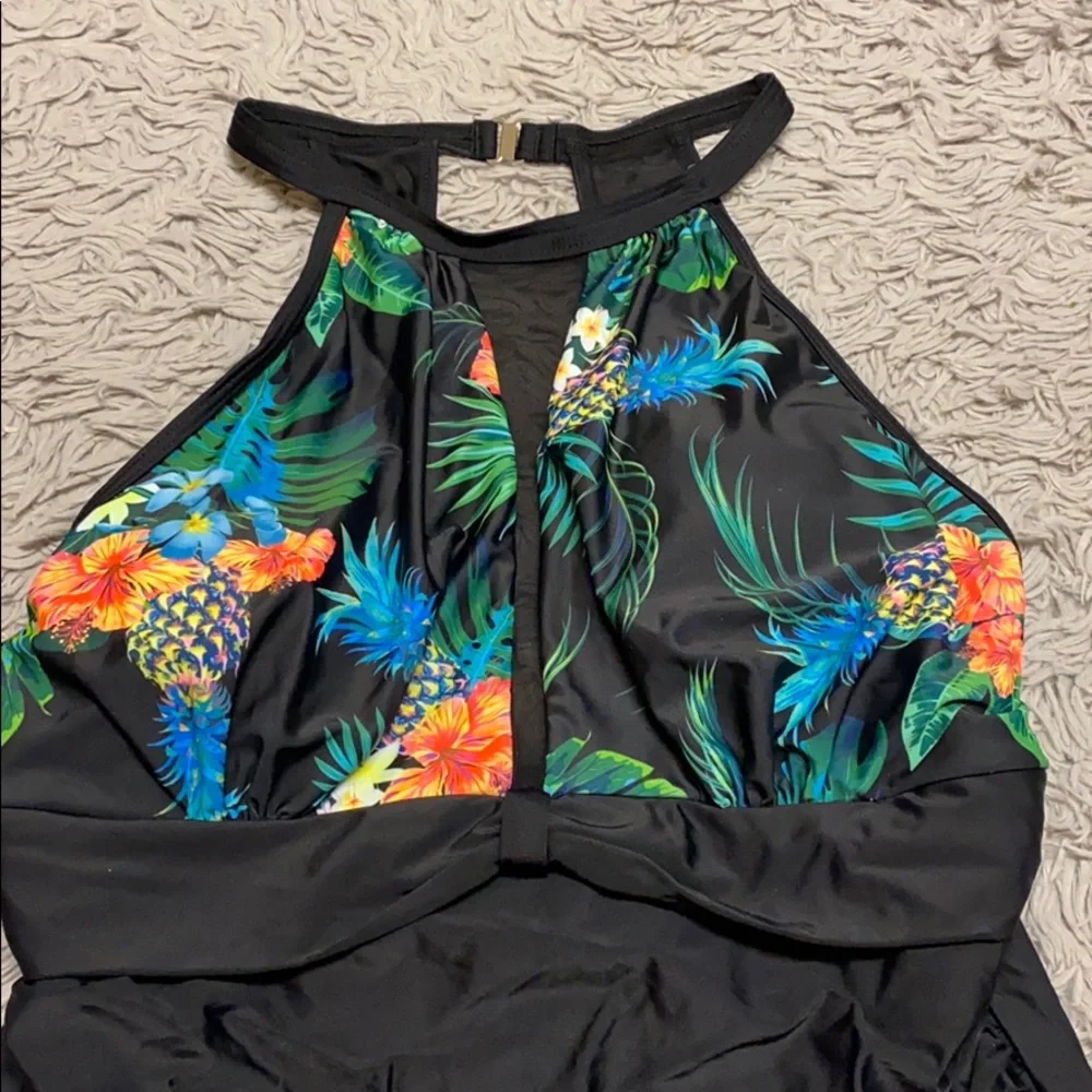 Tropical Swimsuit Black High Neck Mesh One Piece S Small New